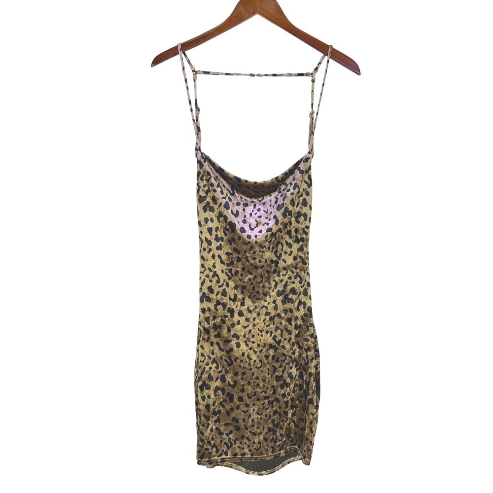 TICTOC Woman's Velvet Leopard Print Bodycon Mini Dress XS Brown Cowl‎ Neck Glam